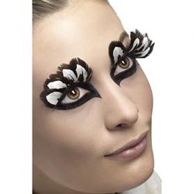 Amakando Cils Artificiels Faux Cils avec Plumes Noir et Blanc Make-up Fée Elfe Maquillage de Carnaval