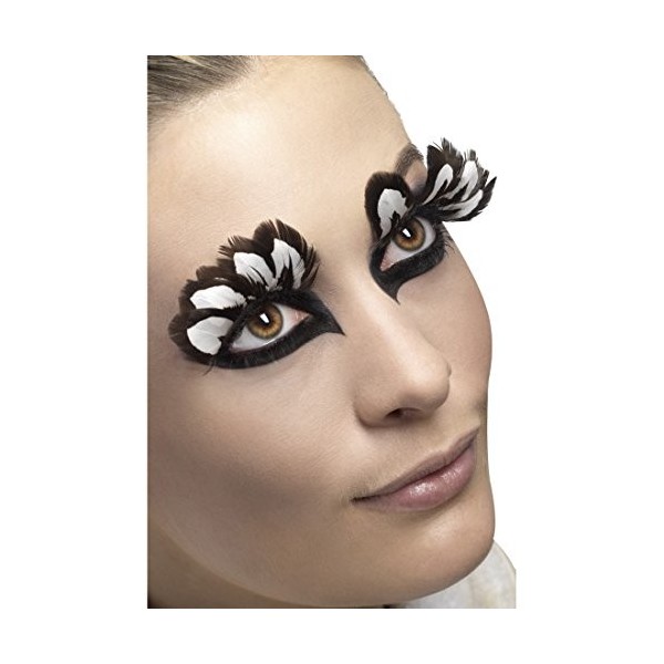 Amakando Cils Artificiels Faux Cils avec Plumes Noir et Blanc Make up F e Elfe Maquillage de Carnaval