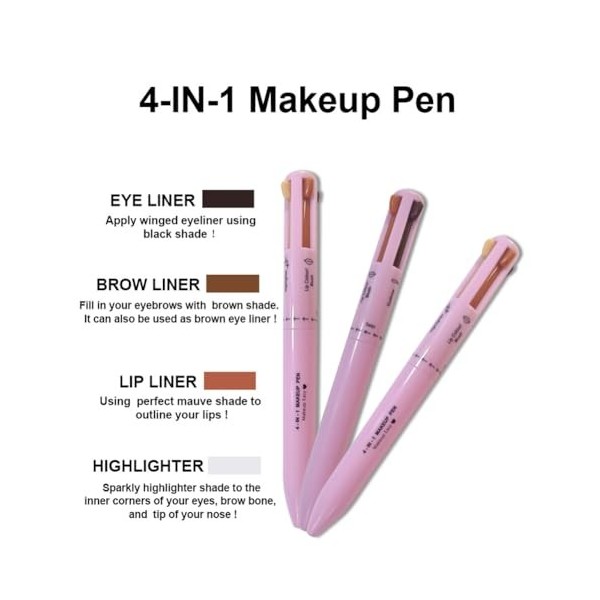 Makeup Eyeliner,Crayon à Sourcils,Lip Liner Crayon,Crayon Highlighter,Crayon Maquillage 4en1,Multi-functional Makeup Pen,Styl