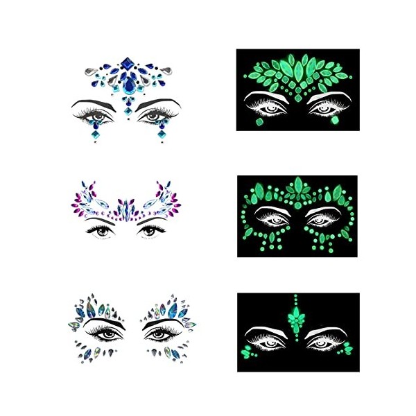 Strass Visage Coachella 6 Morceaux Paillettes Visage Strass Autocollant Visage Maquillage Festival Paillette Visage 3 Ordinai