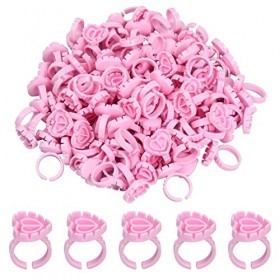 Natuce 100Pcs Colle Bagues, Support de Colle de Cils jetable en Plastique pour Cils Extensions, Maquillage et Sourcils, Ongle