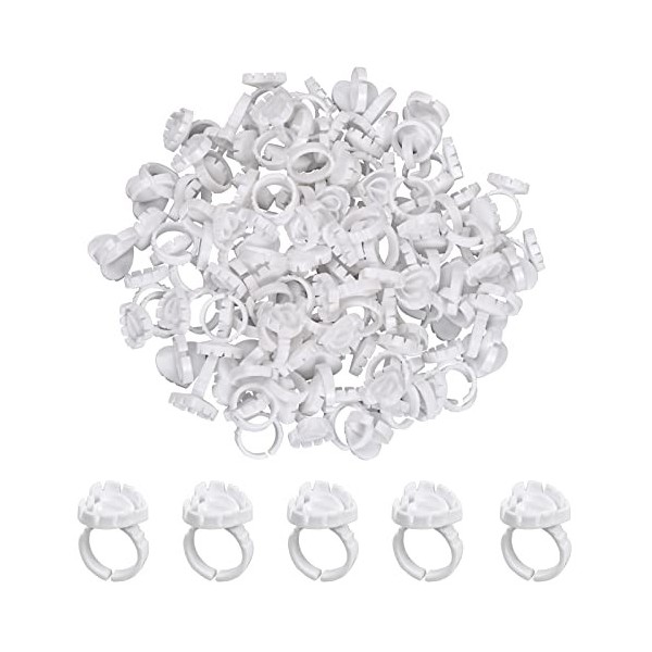 Natuce 100Pcs Colle Bagues, Support de Colle de Cils jetable en Plastique pour Cils Extensions, Maquillage et Sourcils, Ongle