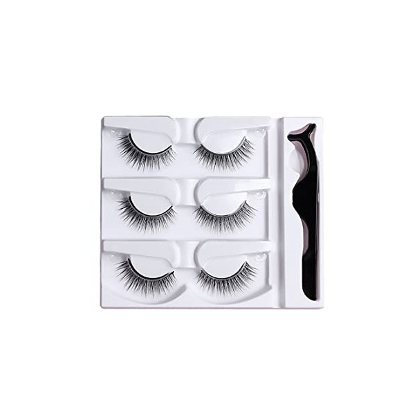 LEEQBCR 3D faux cils sans colle faux cils auto-adhésifs longs cils naturels adaptés aux filles/ensemble de pinces à cils 3 p