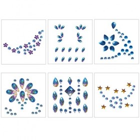 CWED 6 Ensembles strass visage de Gemmes de visage, strass visage festivalStrass Autocollant, Tatouage de Bijoux de Visage de