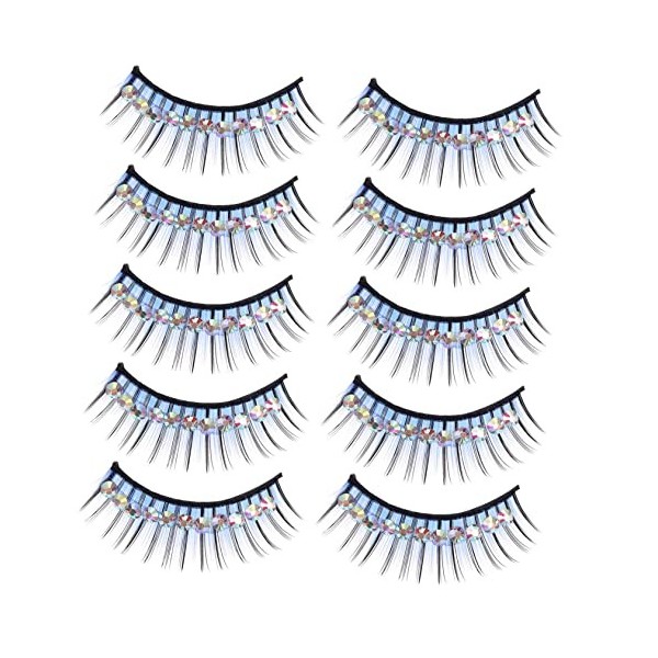 FOMIYES 5 Paires Diamant Faux Cils Cosmetology Kit Blue Outfit Crystal Set Eyeliner Autocollants Natural Eyelashes Dramatique