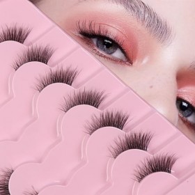 OSUWLSI Pestañas Postizas, Naturales Medias Pestañas, Postizas Banda, Tranparente Wispy Pestañas, Ojo De Gato 7 Pares Cat Eye