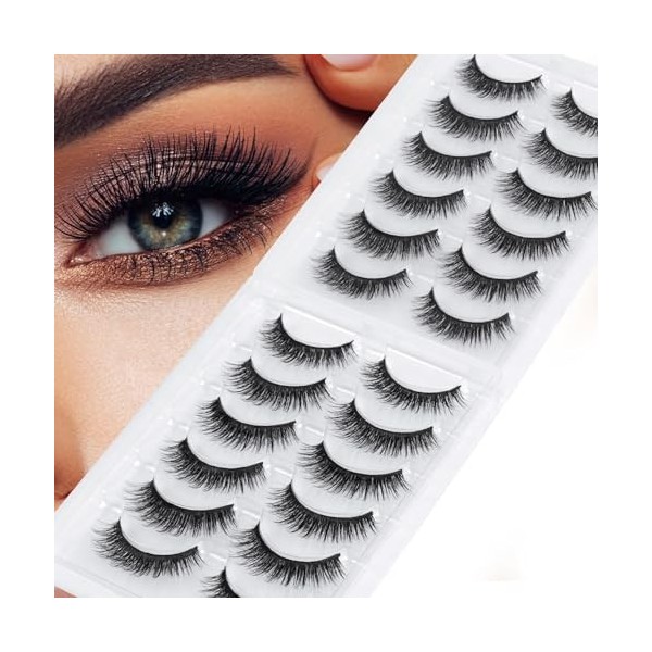 Kotkiddy® 12 Paires Faux Cils Aspect Naturel Cils Courts 11mm Cluster Cils Réalistes 3D Bandes de Boucler Wispy Soft Lash Pac