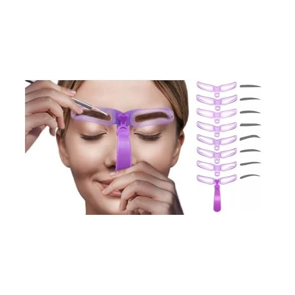 Lot de 8 pochoirs à sourcils pour débutants, réutilisables, pour 3 minutes de maquillage Rose 