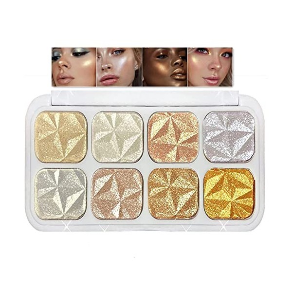 Palettes de maquillage de surligneur de 8 couleurs, illuminateur de corps de visage scintillant de diamant scintillant, palet