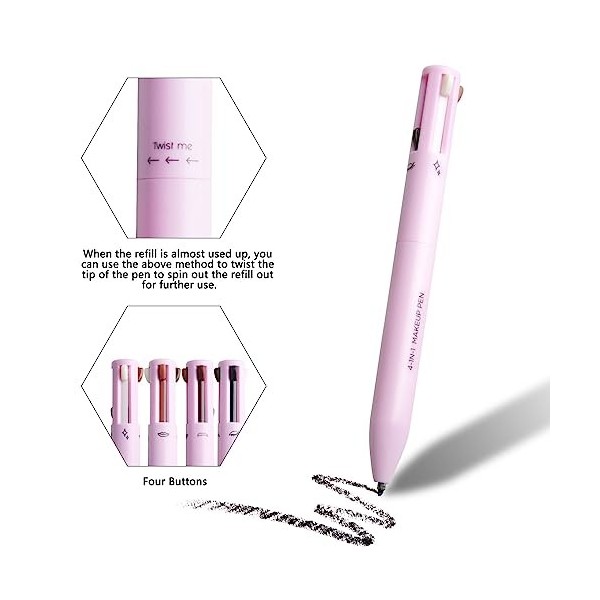 APOMOONS 4 in 1 Makeup Pen, Eyeliner & Crayon Sourcil & Lip Liner & Highlighter, All in One Makeup Pen Imperméable à leau Ma