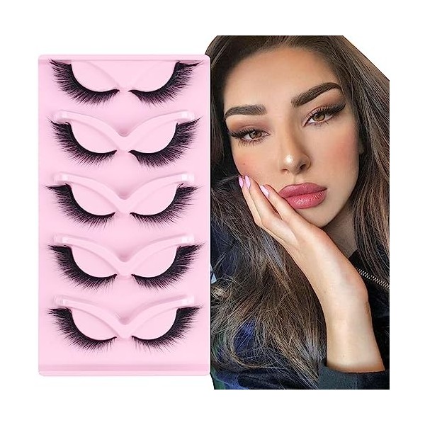 Parriparri Faux Cils Fox Eye Lashes 5 Paires Naturel Faux Cils en œIl de Chat Fluffy Cat Eye Lashes Doux Angel Winged Fake Ey