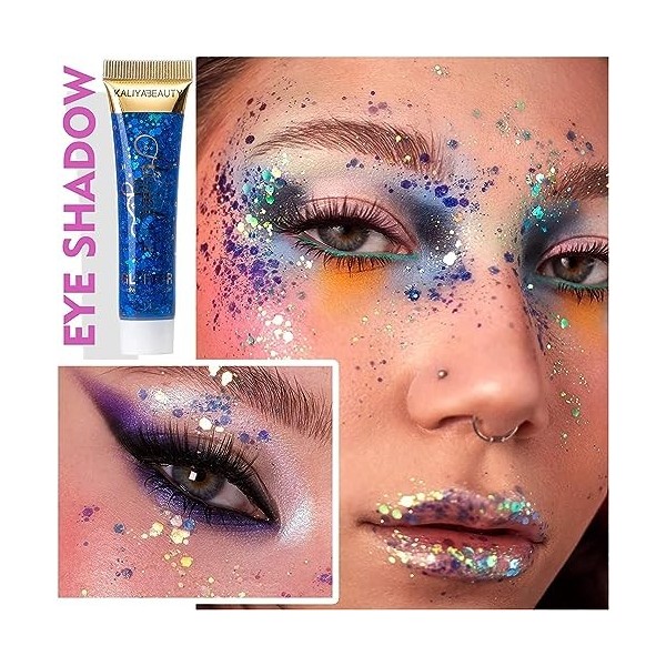 Teekerwan 6 paillettes de visage, Concert Glitter gel, Face Eye Hair Festival carnaval accessoires maquillage, Brillant corps