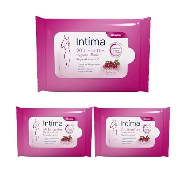 Intima - 20 Lingettes Hygiène Intime - Cranberry - Fraîcheur et anti-désagrément intime Lot de 3 