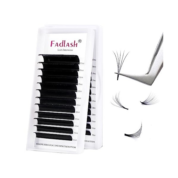 Fadlash Extension Faciles des Cils de Ventilateur 0.07mm D Curl Mix 9-17mm Autogestion Extension de Cils Professionnel Florai