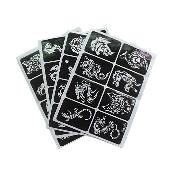 Générique 32Pcs Pochoirs de Tatouage Temporaire Modèle Dautocollant de Tatouage Évider Les Autocollants de Tatouage Auto- Adh