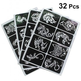Générique 32Pcs Pochoirs de Tatouage Temporaire Modèle Dautocollant de Tatouage Évider Les Autocollants de Tatouage Auto- Adh