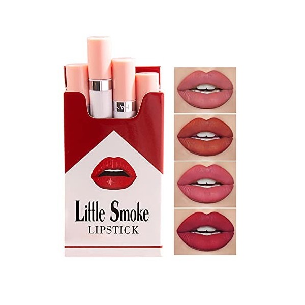 4 Pcs Little Tube Cigarette Rouge à Lèvres Mat Velours Rouge à Lèvres Baume à Lèvres, Teinture à Lèvres Longue Durée 24 Heure