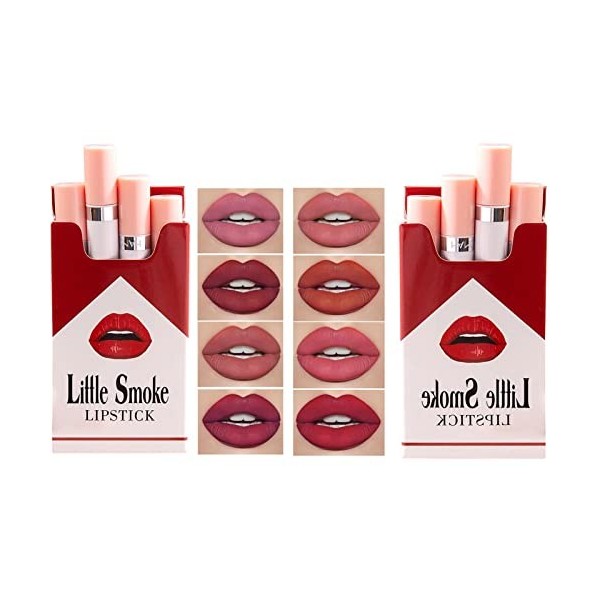 4 Pcs Little Tube Cigarette Rouge à Lèvres Mat Velours Rouge à Lèvres Baume à Lèvres, Teinture à Lèvres Longue Durée 24 Heure