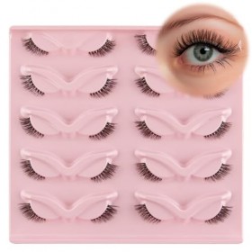 Lilbitty Lot de 10 paires de demi-cils artificiels naturels pour yeux de chat, bande transparente, demi-cils, duveteux, faux 