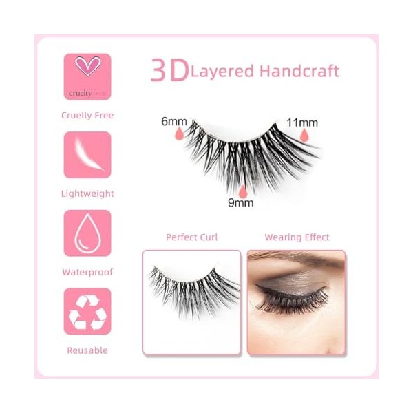 Lilbitty Lot de 10 paires de demi-cils artificiels naturels pour yeux de chat, bande transparente, demi-cils, duveteux, faux 