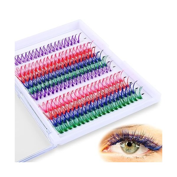 240pcs Faux Cils Colorés, 6 Couleurs Cils Colorés Extension Cils Colorés Réutilisable Pack de Faux Extensions de Cils pour Fe