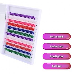 240pcs Faux Cils Colorés, 6 Couleurs Cils Colorés Extension Cils Colorés Réutilisable Pack de Faux Extensions de Cils pour Fe