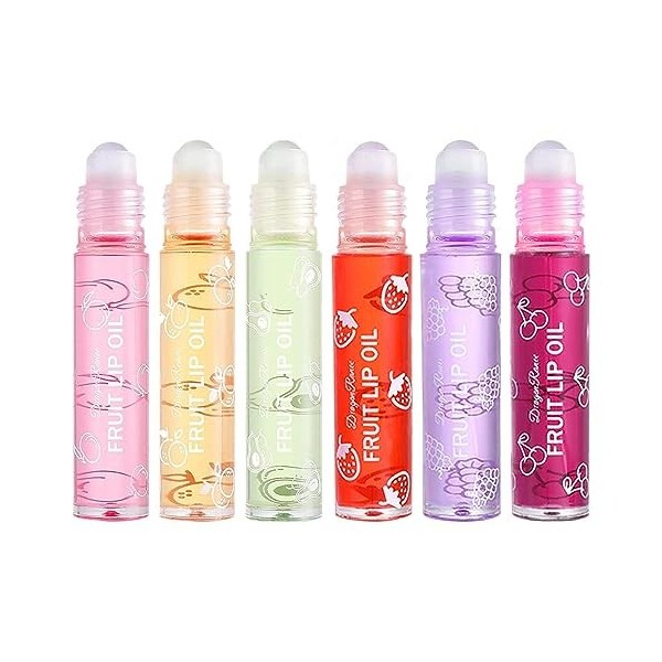 Fruity Roll On Lip Gloss, Huile à Lèvres Baume à Lèvres Brillants à Lèvres Fruits Transparente, Rouge à Lèvres Hydratant Roll