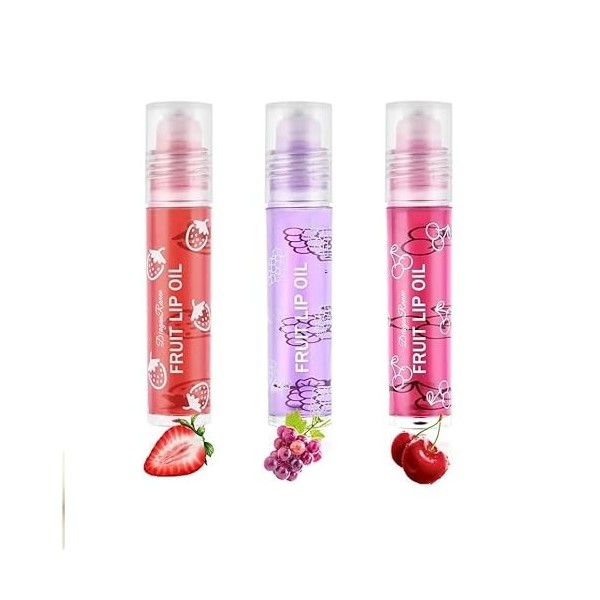 Fruity Roll On Lip Gloss, Huile à Lèvres Baume à Lèvres Brillants à Lèvres Fruits Transparente, Rouge à Lèvres Hydratant Roll