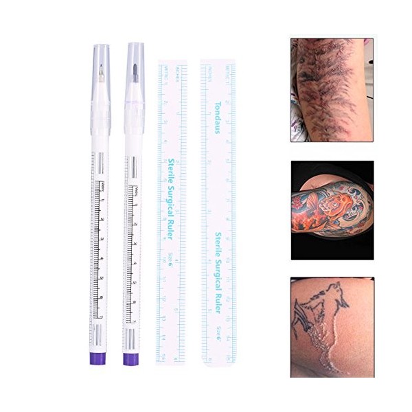 Marqueur de peau, 2pcs/set tatouage chirurgical piercing marqueur de peau positionnant stylo art du corps avec règles faciles