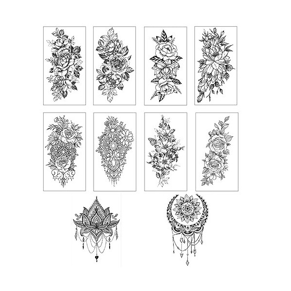 JOCXZI Temporaire Tatouages, Tatouage Autocollants,grande collection de fleurs tatouage, Fleurs Noires Tatouage Ephemere Faux