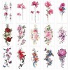 Tatouages Temporaires Fleurs 16 Feuilles Tatouage Ephemere Tatouage Temporaire Adulte pour Femmes, Filles, Bras, Jambes, Dos,