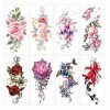 Tatouages Temporaires Fleurs 16 Feuilles Tatouage Ephemere Tatouage Temporaire Adulte pour Femmes, Filles, Bras, Jambes, Dos,