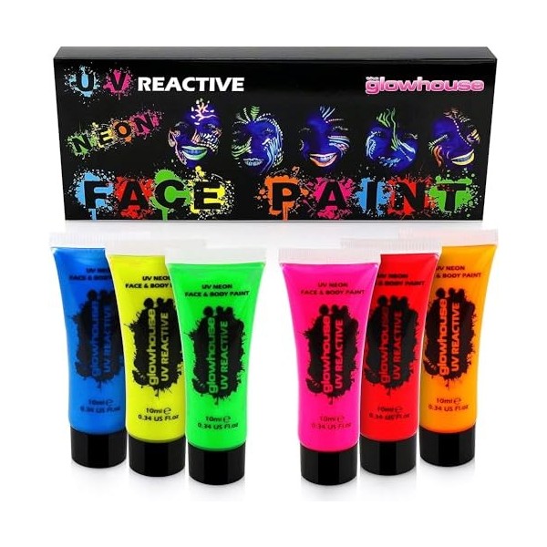 Lot de 6 peintures UV néon pour le visage et le corps paquet de 6 UV les plus brillants fluorescents
