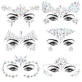 Clundoo 6PCS Autocollant de visage, Strass Maquillage Tatouage Temporaire, Tatouage Temporaire Strass Visage, Bijoux de Visag