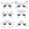 Clundoo 6PCS Autocollant de visage, Strass Maquillage Tatouage Temporaire, Tatouage Temporaire Strass Visage, Bijoux de Visag