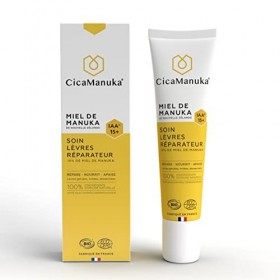 CICAMANUKA - Soin lèvres réparateur au miel de Manuka IAA15+ - Favorise la réparation des lèvres - Certifié Bio - 15ml