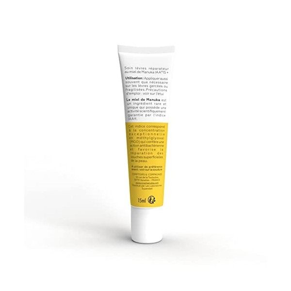 CICAMANUKA - Soin lèvres réparateur au miel de Manuka IAA15+ - Favorise la réparation des lèvres - Certifié Bio - 15ml