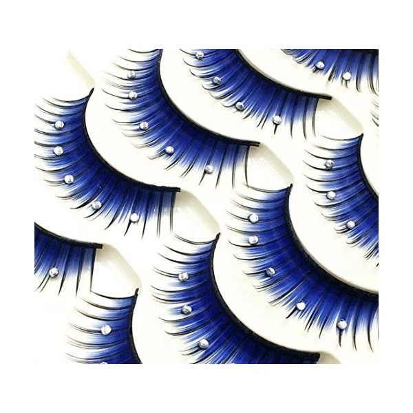 5 paires de faux cils bleus avec strass 3D Faux vison faux cils moelleux à la main faux cils