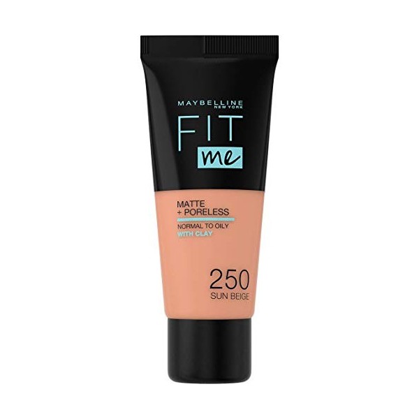 Maybelline New-York - Fond de Teint Fluide Fit Me Matte & Poreless - Peaux normales à grasses - Teinte : 250 Beige Ensoleillé