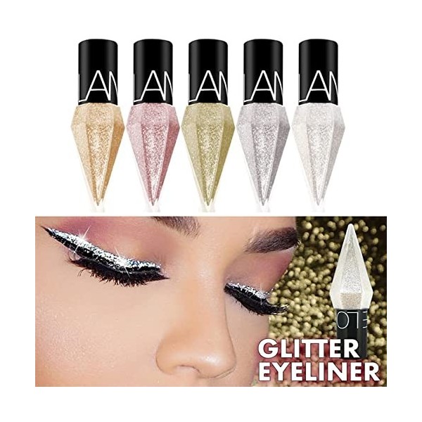 5 couleurs Liquid Glitter Shiny Eye Liners Cosmetics High Pigment Shimmer Sparkling Silver Metallic Eyeliner Coloré Nacré Lon