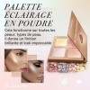 Palette Highlighter Maquillage Illuminateur Poudre Bronzer Kit - Avec Miroir Pour Peau Claire à Moyennement Foncée - 4 Couleu