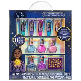 Townley Girl Disney Wish Kit de maquillage cosmétique scintillant pour filles avec brillant à lèvres autocollants pour vernis