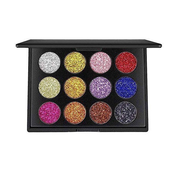 12 Couleurs Poudre Maquillage Professionnel Longue Durée Miroitant Palette Fard à Paupières Minérale Pressé Paillettes