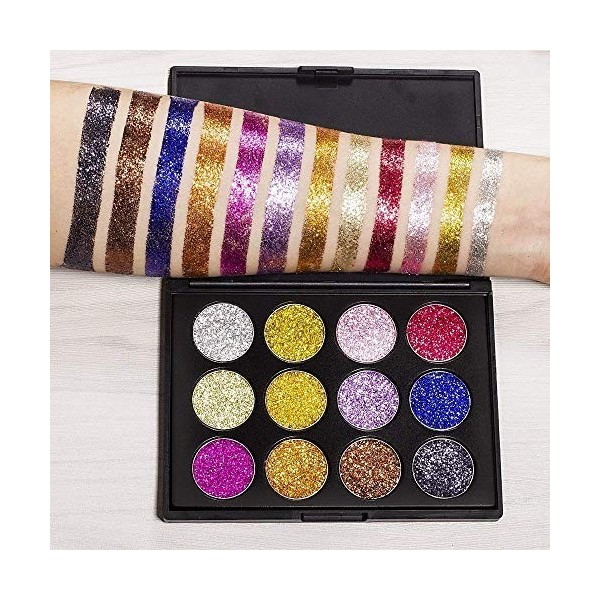 12 Couleurs Poudre Maquillage Professionnel Longue Durée Miroitant Palette Fard à Paupières Minérale Pressé Paillettes