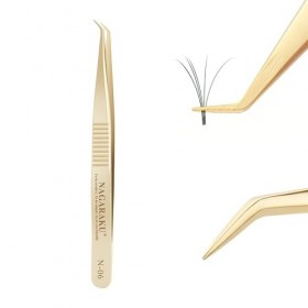 NAGARAKU Épingle à Cils Pour Extension De Cils Tweezer Professional Precision Tweezers Gold Curved Volume Cluster PréFabriqué