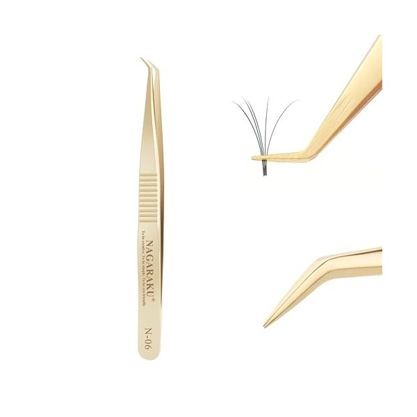 NAGARAKU Épingle à Cils Pour Extension De Cils Tweezer Professional Precision Tweezers Gold Curved Volume Cluster PréFabriqué