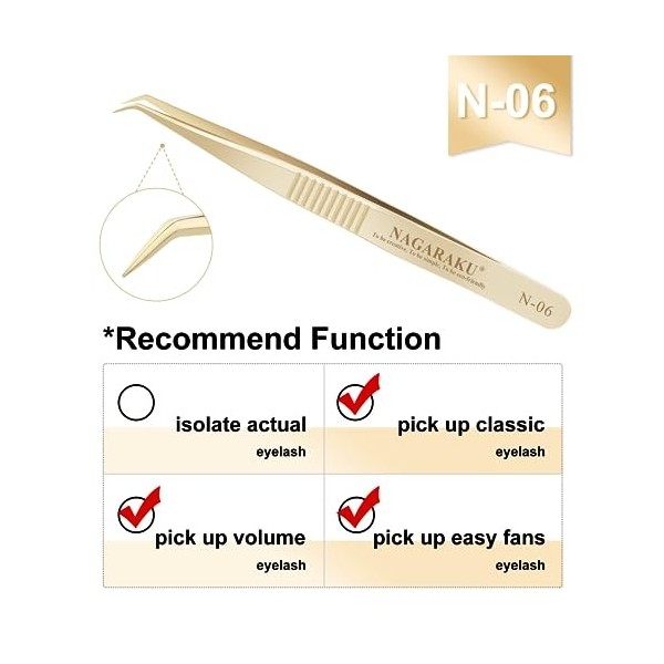 NAGARAKU Épingle à Cils Pour Extension De Cils Tweezer Professional Precision Tweezers Gold Curved Volume Cluster PréFabriqué