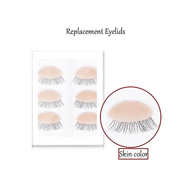 Lot de 3 paires de paupières de rechange amovibles pour tête de mannequin de cils avancée, pour lentraînement des cils et le