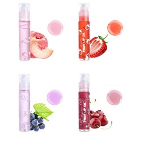 4PCS Lip Glow Oil Huile à lèvres pour filles Saveurs fruitées Rolling Ball Lip Oil Set Baume à lèvres hydratant Transparent L