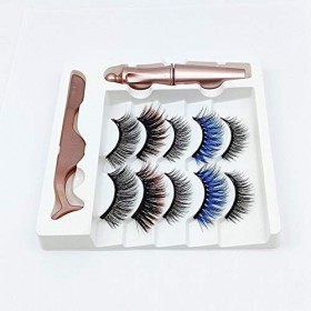 QELLON 5 Paires de Faux Cils MagnéTiques de Couleur de Style MéLangé Ensemble de Pinces à éPiler Eyeliner ImperméAbles Faux C
